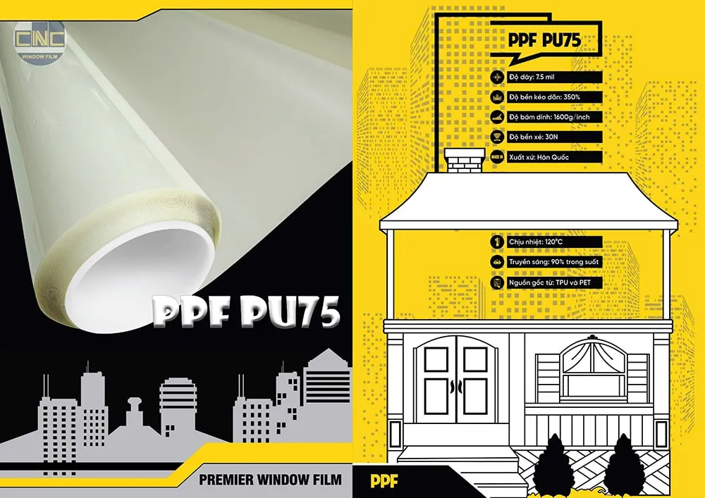 Phim bảo vệ PPF PU75 màu trắng trong cao cấp, dán cường lực bảo vệ ô tô và nội thất nhà