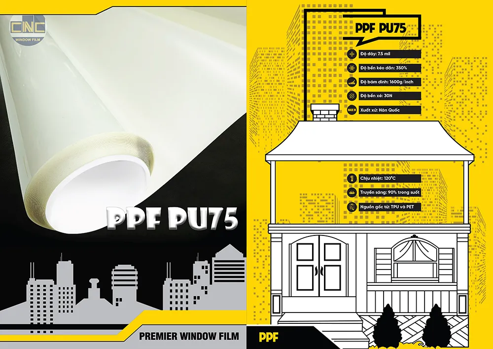 Phim bảo vệ PPF PU75 màu trắng trong cao cấp, dán cường lực bảo vệ ô tô và nội thất nhà