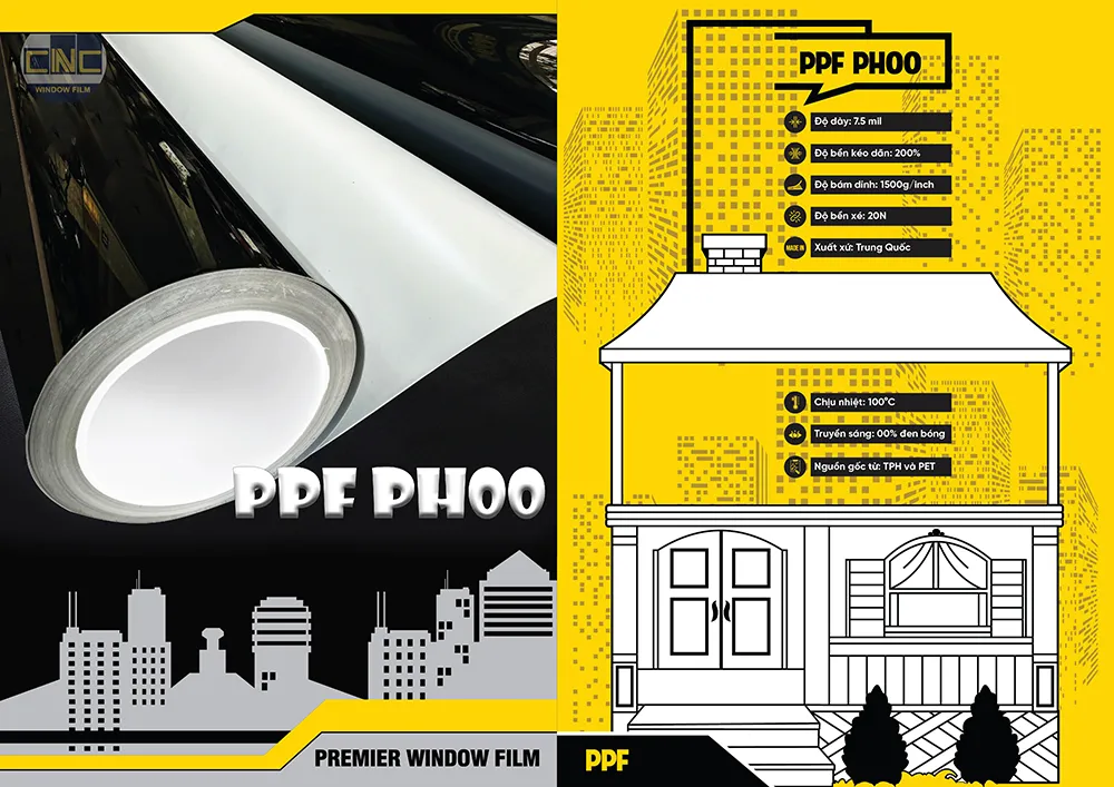 Phim bảo vệ PPF PH00 màu đen bóng dán đổi màu bảo vệ đồ nội thất và xe ô tô