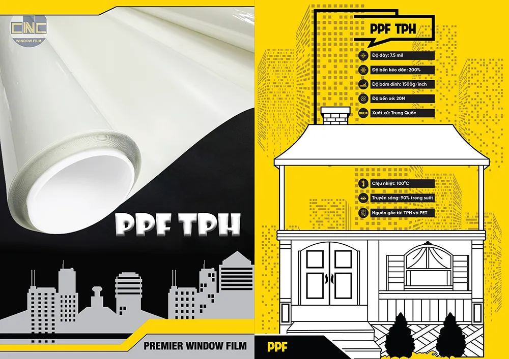 Phim bảo vệ PPF TPH màu trắng trong suốt, dán bảo vệ nội thất, máy móc, xe cộ