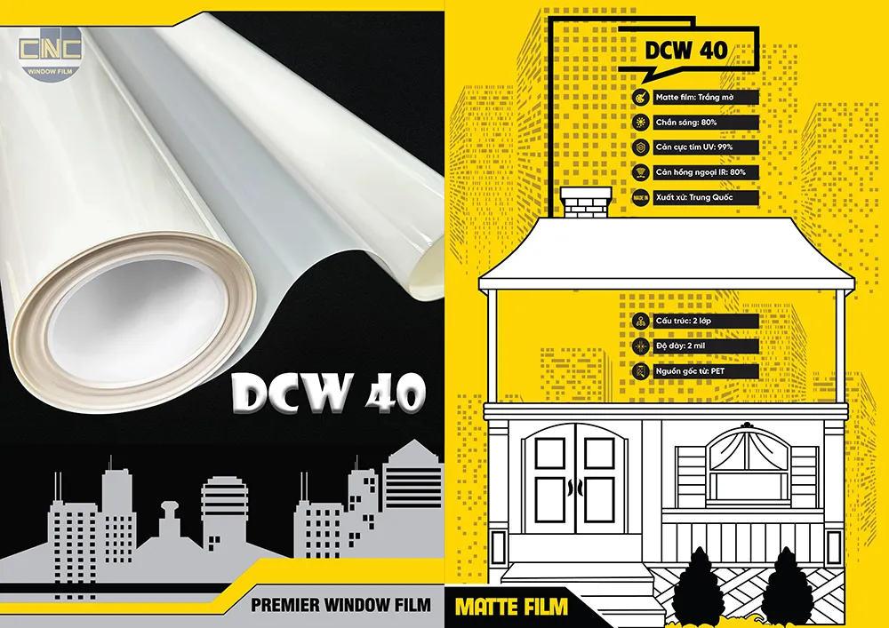 Phim dán kính mờ DCW 40, Matte film trắng mờ mịn, sang trọng tinh tế